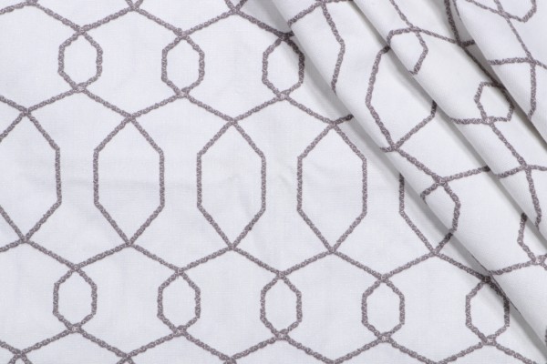 Trellis Embroidered Drapery Fabric in Smoke