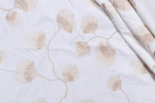 Flower Bud Embroidered Drapery Fabric in Vanilla