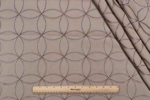 Circle Link Embroidered Drapery Fabric in Brownstone