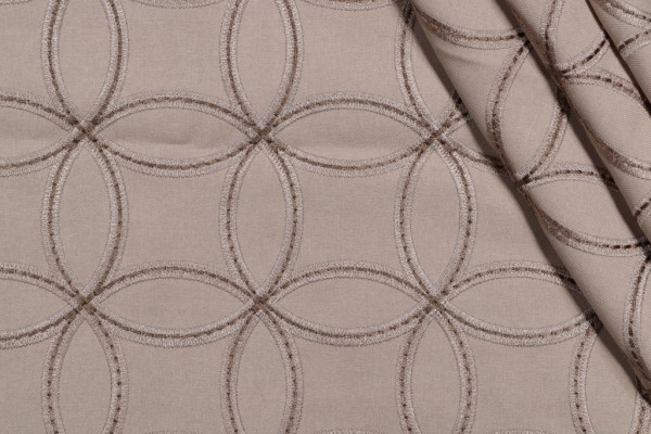Circle Link Embroidered Drapery Fabric in Brownstone