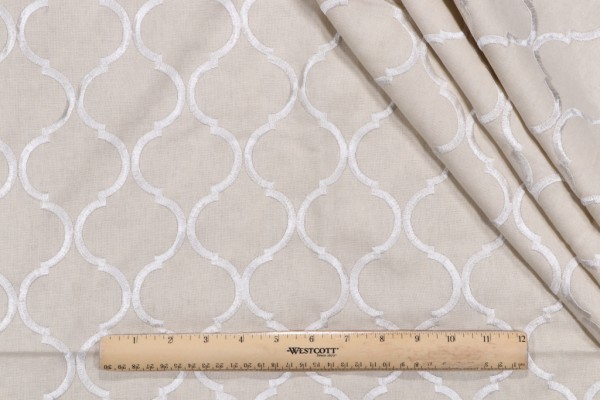 Trellis Embroidered Drapery Fabric in Winter