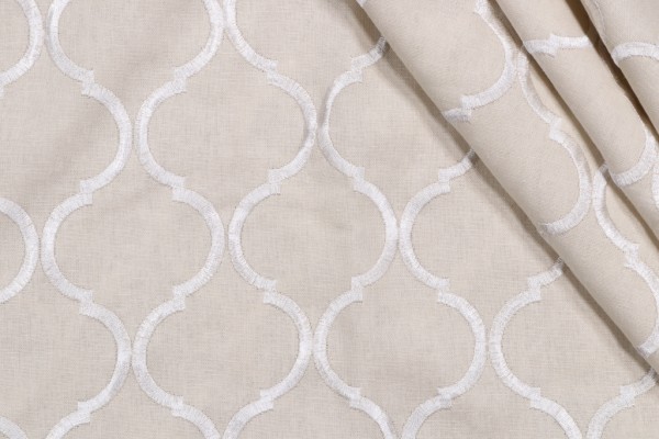 Trellis Embroidered Drapery Fabric in Winter