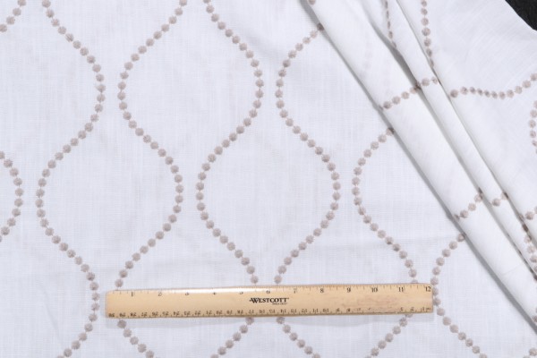 Dot Ogee Embroidered Drapery Fabric in Pebble