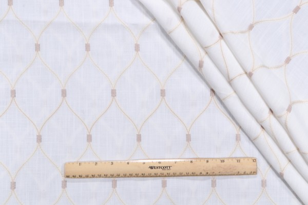 Ogee Semi-Sheer Embroidered Drapery Fabric in Vanilla