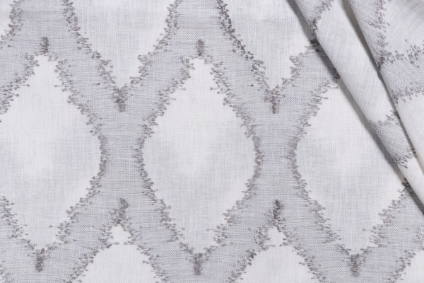 Diamond Ikat Embroidered Drapery Fabric in Smoke