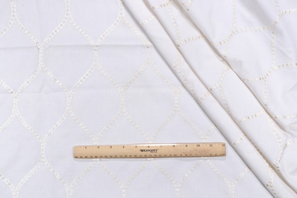 Ogee Embroidered Drapery Fabric in Snow