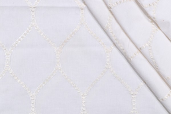 Ogee Embroidered Drapery Fabric in Snow