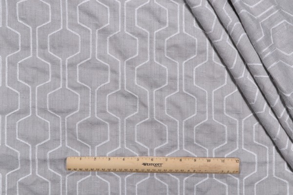 Click for 2.5 Yards Hexagon Fret Embroidered Drapery Fabric in Sterling Hexagon Fret Embroidered Drapery Fabric in Sterling