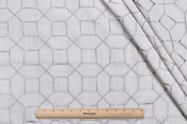 Click for 1.25 Yards Octagon Fret Embroidered Drapery Fabric in Silver Octagon Fret Embroidered Drapery Fabric in Silver