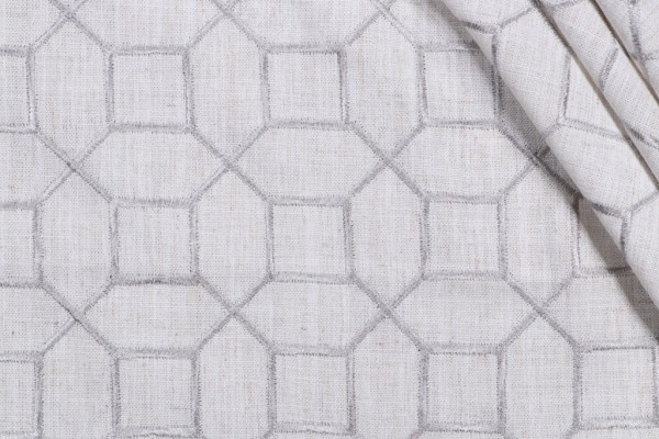 Click for 1.25 Yards Octagon Fret Embroidered Drapery Fabric in Silver Octagon Fret Embroidered Drapery Fabric in Silver