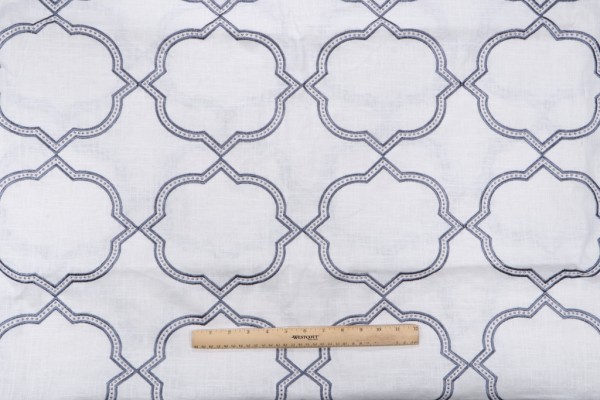 Click for 3 Yards Quatrefoil Embroidered Drapery Fabric in Ocean Quatrefoil Embroidered Drapery Fabric in Ocean