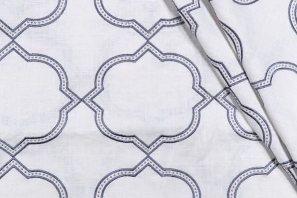 Click for 3 Yards Quatrefoil Embroidered Drapery Fabric in Ocean Quatrefoil Embroidered Drapery Fabric in Ocean