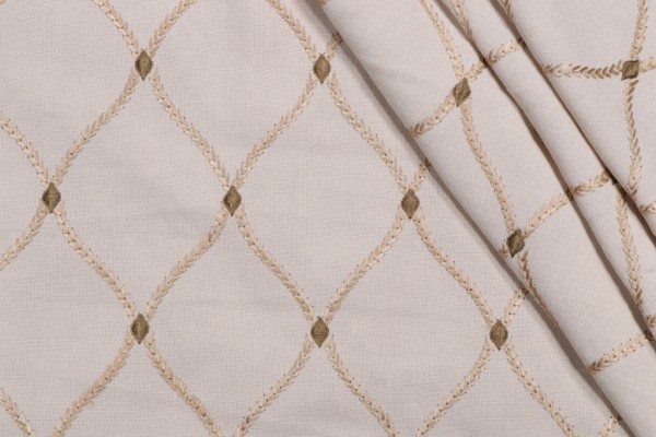 Vine Embroidered Drapery Fabric in Olive