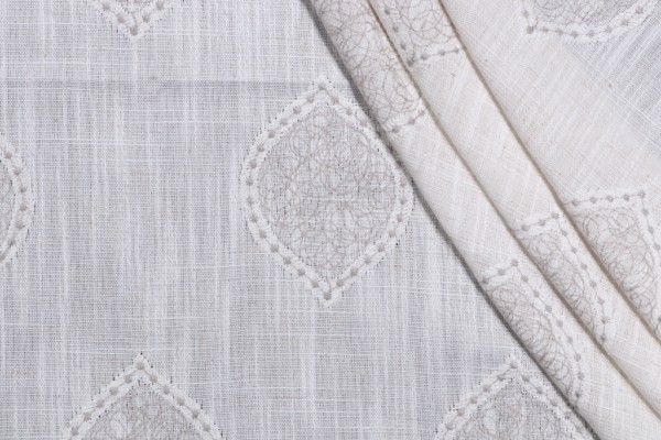 Click for 1 Yard Mini Medallion Embroidered Drapery Fabric in Grey 1 Yard Mini Medallion Embroidered Drapery Fabric in Grey