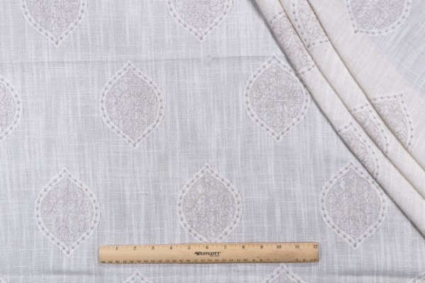 1 Yard Mini Medallion Embroidered Drapery Fabric in Grey