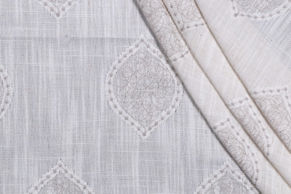 1 Yard Mini Medallion Embroidered Drapery Fabric in Grey