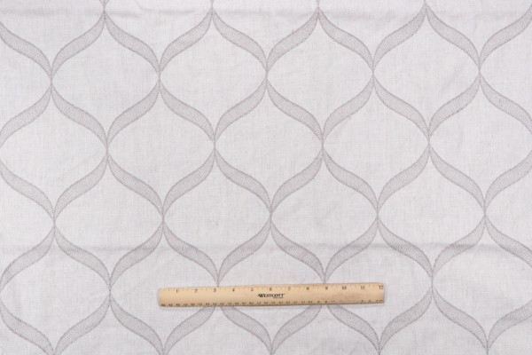 Ogee Embroidered Drapery Fabric in Grey