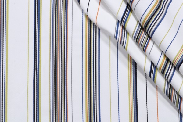 Aldeco Stripy Printed Cotton Drapery Fabric in Tropical White