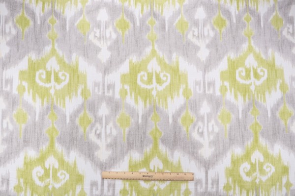 Ikat Medallion Printed Cotton Drapery Fabric in Lime