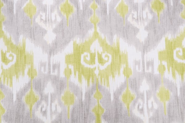 Ikat Medallion Printed Cotton Drapery Fabric in Lime