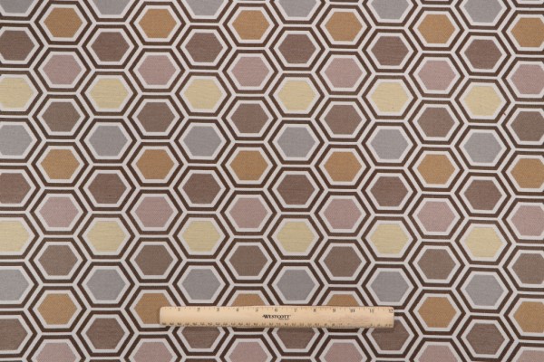 Hexagon Woven Decorator Fabric in Amber 