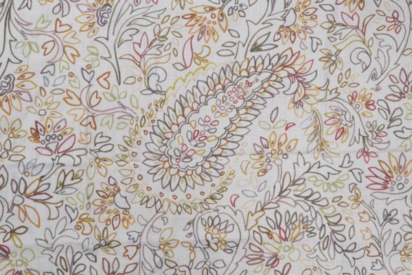 Grey Watkins Crayola Paisley Printed Linen Drapery Fabric in Taupe/Multi
