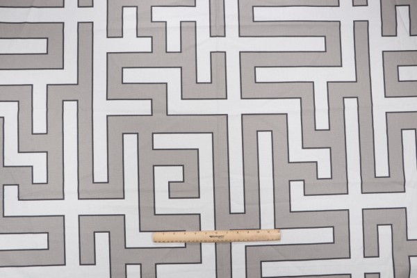 Grey Watkins Long Garden Printed Cotton Drapery Fabric in Grey/Cream