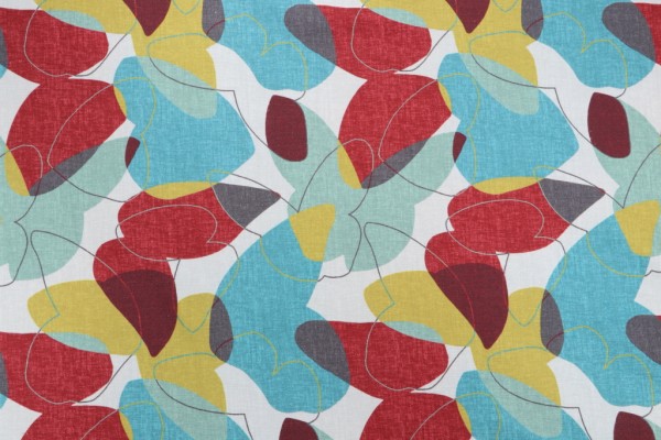 Jill Seale Hamby Printed Cotton Drapery Fabric in Teal 