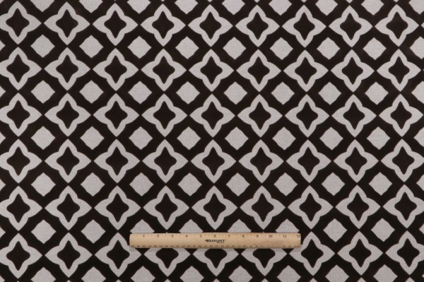 Microfibres Quatrefoil Flocked Decorator Fabric in Cocoa