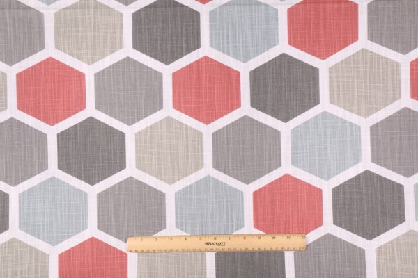 Premier Prints Hexagon - Slub Canvas Printed Cotton Drapery Fabric in Scarlet