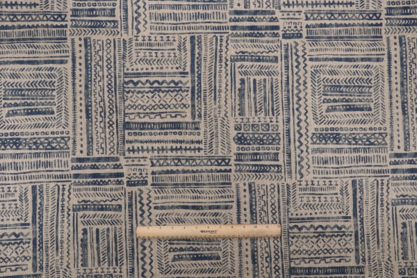 Ellen Degeneres Avron Printed Cotton Drapery Fabric in Indigo