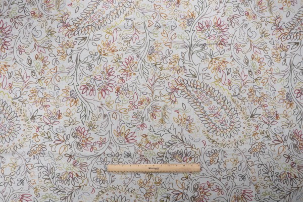 Click for 1.25 Yards Grey Watkins Crayola Paisley Printed Linen Drapery Fabric in Taupe/Multi Grey Watkins Crayola Paisley Printed Linen Drapery Fabric in Taupe/Multi