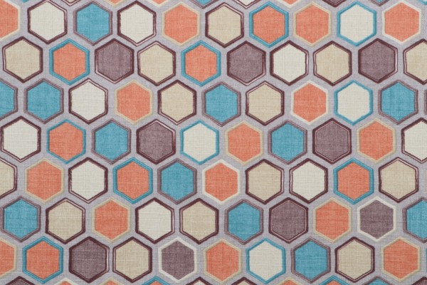 Sample of Hexagon Printed Polyester Drapery Fabric in Multi 