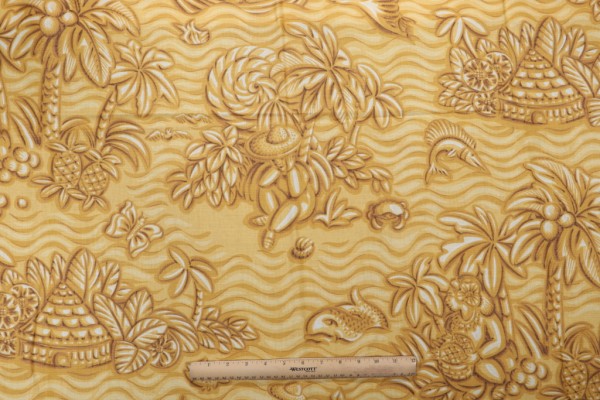 Grey Watkins Sweet Leilani Printed Linen Blend Drapery Fabric in Gold