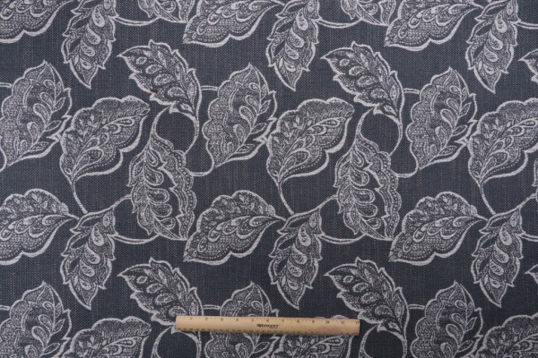 Sample of Merrimac M11006 Woven Damask Upholstery Fabric in Indigo 