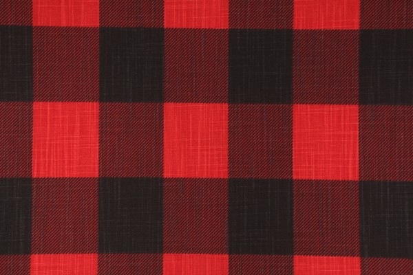 Premier Prints Buffalo Check Printed Slub Cotton Canvas Drapery Fabric in Red Black