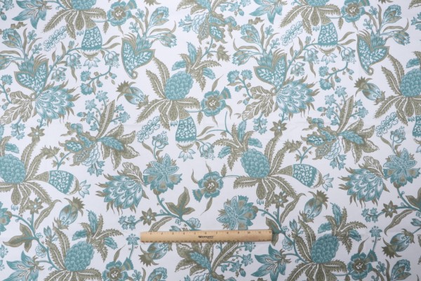 Stof France Malaca Printed Cotton Drapery Fabric in Celadon 