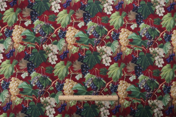 Sample of Stof France Vignes Printed Cotton Twill Drapery Fabric in Bordeaux 