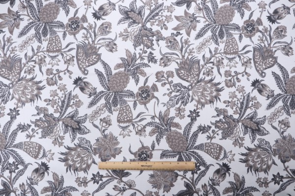 Stof France Malaca Printed Cotton Drapery Fabric in Naturel 