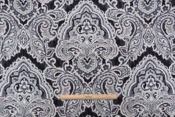 Waverly Artesanias Ikat Printed Cotton Drapery Fabric in Graphite