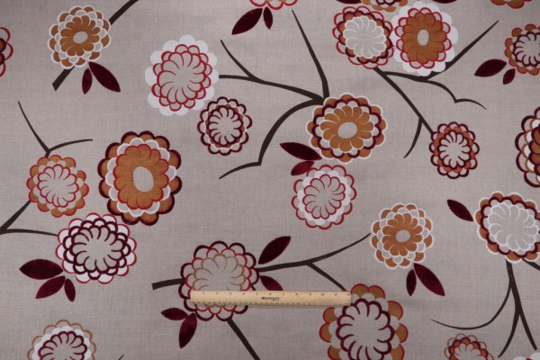 Scalamandre Birdtree Flocked Printed Drapery Fabric in Burgundy