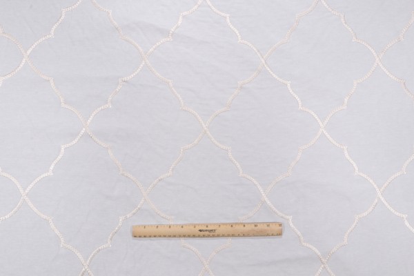 Lattice Embroidered Drapery Fabric in Ivory