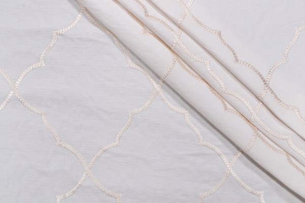 Lattice Embroidered Drapery Fabric in Ivory