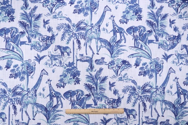 Sample of Premier Prints Meru-Slub Canvas Printed Cotton Drapery Fabric in Commodore Blue 