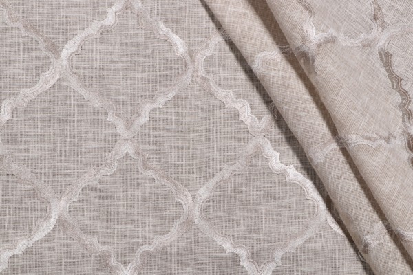 Davis Embroidered Drapery Fabric in Taupe