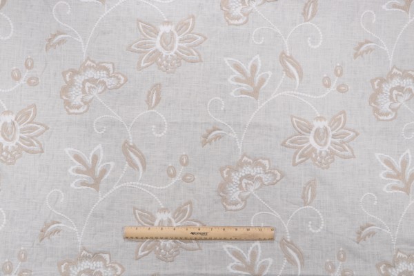 Lira Embroidered Drapery Fabric in Canvas