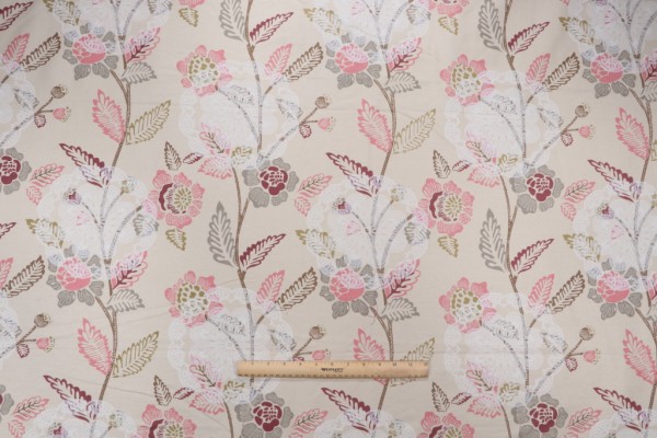 Fonthill Chester Square Printed Cotton Drapery Fabric in Rose/Multi
