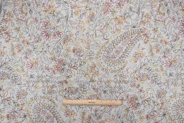 Grey Watkins Crayola Paisley Printed Linen Drapery Fabric in Taupe/Multi