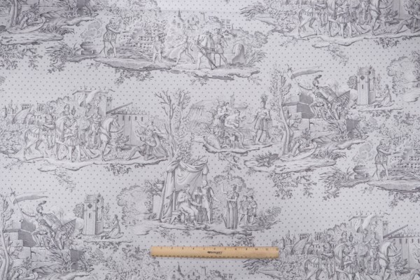 Click for 2.13 Yards Scalamandre Giovanna D'Arco Printed Cotton Drapery Fabric in Grey Scalamandre Giovanna D'Arco Printed Cotton Drapery Fabric in Grey