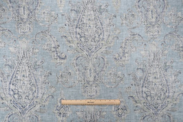 P Kaufmann Far Hills Printed Linen Blend Drapery Fabric in Cerulean 